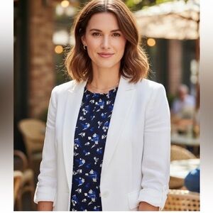 Banana Republic Navy Blue Floral Ruffle Tank Top - Women’s Size Large